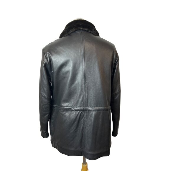 Mens Black Lamb Leather Faux Fur Collar Jacket By Marc New York - New - Picture 3 of 10